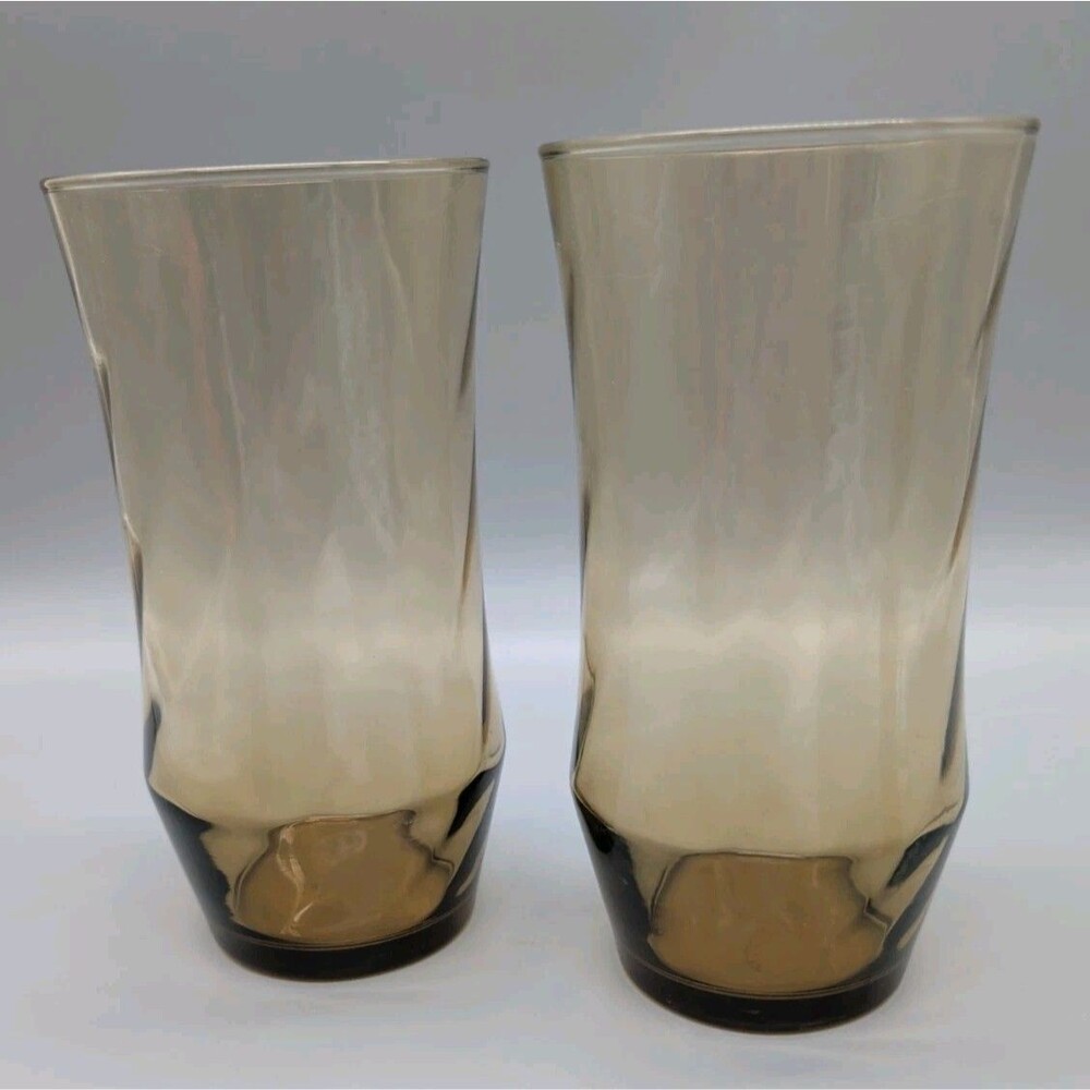 Vintage Libbey Apollo Tawny Smoke Brown Iced Tea Glasses 7" Tumblers Set of 2